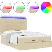 Syfax Ottoman-Bett mit Matratze & LEDs Creme 140x200 cm Stoff