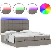 Syfax Ottoman-Bett mit Matratzen & LEDs Taupe 180x200 cm Stoff