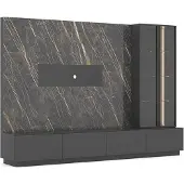 AEA Designer Wohnwand 6tlg Luxus Holzmöbel Wohnzimmermöbel Grau Modern