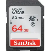 SanDisk Ultra, 64 GB, SDXC, Klasse 10, UHS-I, 80 MB/s, Magnetsicher, Temperaturbeständig, Wasserdicht