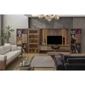 Xl Moebel Gmbh Moderne Braune Wohnwand Wohnzimmer Holzwand Mux LED-Regalen Wohnwände