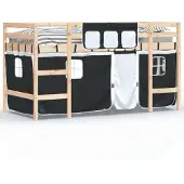 Syfax Kinderhochbett mit Vorhängen Weiß Schwarz 90x190 cm Kiefernholz