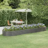 vidaXL "2024"Modernen Hochbeet Pulverbeschichteter Stahl 396x100x36 cm Grau Design Beete 9001908