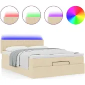 Syfax Ottomane Bett mit Matratze & LEDs Creme 140x190 cm Stoff