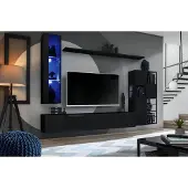 AEA Garnitur Wohnzimmer Wohnwand 250 cm Schwarz Einrichtung Holzmöbel Wandschrank
