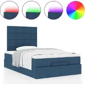 Syfax Ottoman-Bett mit Matratze & LEDs Blau 120x190 cm Stoff