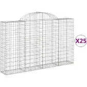 vidaXL Gabionen mit Hochbogen 25Stk. 200x30x120/140cm Verzinktes Eisen