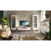 AEA Komplett Wohnzimmer TV-Lowboard mit 2x Vitrine Holzmöbel Wohnwand 3tlg Set