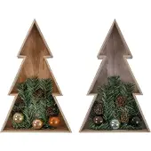 BURI 3D LED Holz-Weihnachtsbaum 28 cm Holztanne Weihnachten Leuchtbaum Tischdeko Echtholz