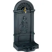 Relaxdays Standbrunnen, antik, Engel-Design, mit Wasserhahn & Becken, HxBxT: 83x39x33 cm, Zapfstelle Garten, grau-grün