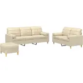 vidaXL 3-tlg. Sofagarnitur mit Kissen Creme Stoff