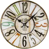 Lowell Wanduhr Vintage Retro 14878, Holzoptik, mehrfarbige Ziffern, gut ablesbar