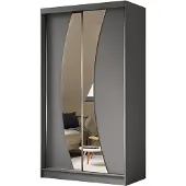 Beautysofa Schwebetürenschrank VOX II 120 cm – Kleiderschrank mit Schubladen, Spiegel & Schiebetüren (Graphit)