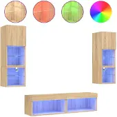 Syfax 6-tlg. Wohnwand mit LED-Beleuchtung Sonoma-Eiche Holzwerkstoff