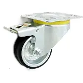Zabi Metal-Gummi-Räder Ersatzrad Gummi 80mm / 60kg in kippbaren Gehäusen mit Bremse, Vollgummireifen Stahl-Felgen Transportrollen (6H)