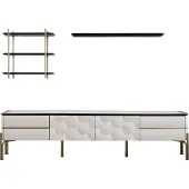 AEA Moderne Weiße Wohnwand Praktischer TV-Schrank Regale 3tlg Set