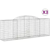 vidaXL Gabionen mit Hochbogen 3 Stk. 300x50x100/120cm Verzinktes Eisen