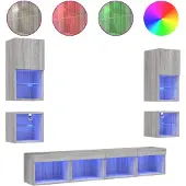 Syfax 8-tlg. Wohnwand mit LED-Beleuchtung Grau Sonoma Holzwerkstoff