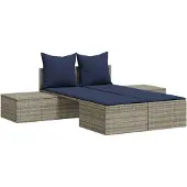 vidaXL Doppel-Sonnenliege mit Kissen Grau Poly Rattan