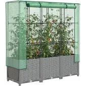 Prolenta Maison Exclusive - Hochbeet mit Gewächshaus-Aufsatz Rattan-Optik 120x40x138 cm