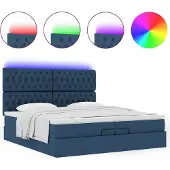 Syfax Ottoman-Bett mit Matratzen & LEDs Blau 200x200 cm Stoff