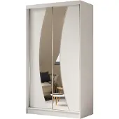 Beautysofa Schwebetürenschrank VOX II 120 cm – Kleiderschrank mit Schubladen, Spiegel & Schiebetüren (Weiß)