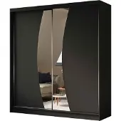 Beautysofa Schwebetürenschrank VOX II 200 cm – Kleiderschrank mit Schubladen, Spiegel & Schiebetüren (Schwarz)