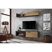 AEA Wohnwand tv Möbel Wohnzimmer Regal TV Ständer mit KaminModern Holz Braun