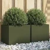 vidaXL Pflanzkübel 2 Stk. Olivgrün 32x30x29 cm Kaltgewalzter Stahl 841542