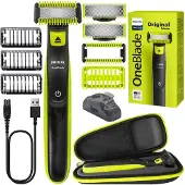 Philips Oneblade Rasierer QP2824/10 + Etui, Schwarz/Grün