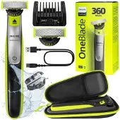 Philips OneBlade Rasierer QP2734/23 + Etui, Grün/Schwarz, 2x Klinge 360°