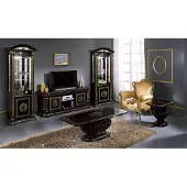 AEA Luxus Set Wohnwand 5tlg. Wohnzimmer rtv Vitrine Couchtisch Beistelltisch Schwarz