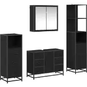 Syfax Badezimmermöbel-Set 4 pcs Schwarz Eichen-Optik Holzwerkstoff