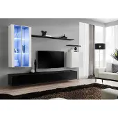 AEA Wohn Zimmer Schwarz TV-Ständer Designer Komplett Set Wandregal Modern Neu Möbel