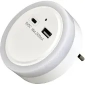 Heitech LED-Nachtlicht mit USB-C / -A Ladebuchsen und Dämmerungsautomatik Weiß