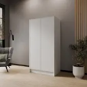 Beautysofa Drehtürenschrank GAVA 100 cm Moderner Kleiderschrank mit glatten Türen, Weiß