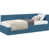 Syfax Eckbettgestell mit Matratze mit Kopfteil 2 pcs Blau Samt