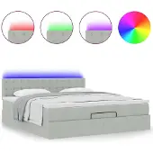 Syfax Ottoman-Bett mit Matratze & LEDs Hellgrau 180x200 cm Samt