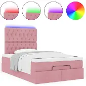 Syfax Ottoman-Bett mit Matratzen & LEDs Rosa 120x200 cm Samt