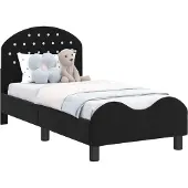 Syfax Kinderbettgestell mit Kopfteil Schwarz 70 x 140 cm Samt