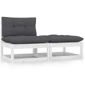 vidaXL 2-tlg. Garten-Lounge-Set mit Kissen Weiß Kiefer Massivholz