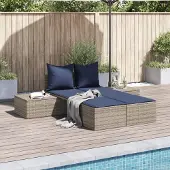 Prolenta Maison Exclusive - Doppel-Sonnenliege mit Kissen Grau Poly Rattan