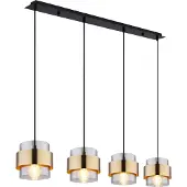 Globo Lighting Hängeleuchte Metall schwarz matt, Glas, Messingring, Kabel PVC schwarz, Höhe kürzbar, LxBxH: 1100x180x1200mm, exkl. 4x E27 60W 230V