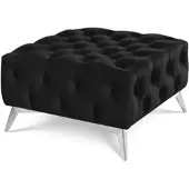 S-Style Möbel HOCKER Chesterfield Whitby Schwarz Samt mit silbernen Füßen