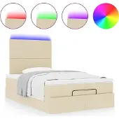 Syfax Ottoman-Bett mit Matratze & LEDs Creme 120x190 cm Stoff