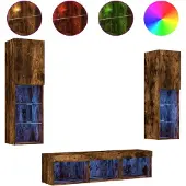 Sonstiges 5-tlg. Wohnwand mit LED-Beleuchtung Räuchereiche Holzwerkstoff