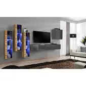 AEA Luxus Wohnwand Grau Hochglanz TV Ständer Designer Sideboard Wohnzimmer Set