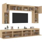vidaXL "2024"Modernen 8-tlg. TV-Wohnwand mit LED-Leuchten Sonoma-Eiche TV-Schränke Design577504