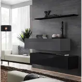 AEA Wohnwand Wohnzimmer Schrankwand Modern Schwarz Holz Schrank Wand Regal