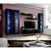 AEA Schwarz Wohnwand Hänge Vitrine Set 6 tlg Wohnzimmer Garnitur Modern Holzmöbel